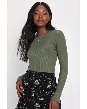 Lulus Basics Karlee Ribbed Knit Long Sleeve Sweater Top - Green