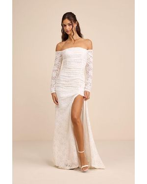 Lulus Jolena Lace Off-The-Shoulder Ruched Maxi Dress - Natural