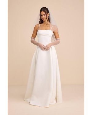 Lulus Annissa Taffeta Drop Waist Lace-Up Maxi Dress - Natural