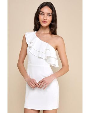 Lulus Enticing Behavior Ruffled One-Shoulder Mini Dress - White