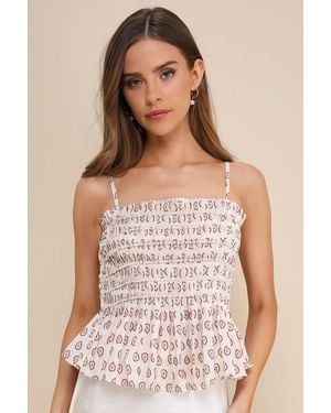 JACQUIE THE LABEL Ever Trendy Paisley Print Pearl Smocked Tank Top - Natural