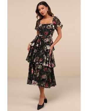 Lulus Darling Endeavor Velvet Burnout Tiered Midi Dress - Natural