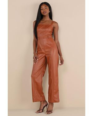 Lulus Trendiest Cutie Vegan Leather Straight Leg Jumpsuit - Brown