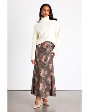 Lulus Shelisa Floral Sequin High-Rise Maxi Skirt - White