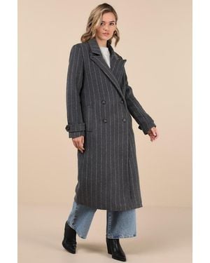 Steve Madden Prince Pinstripe Double-Breasted Coat - Blue