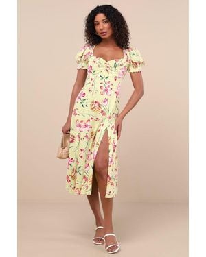 Lulus Elfrieda Cream Floral Embroidered Puff Sleeve Midi Dress in Natural |  Lyst