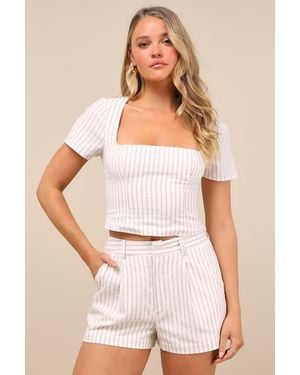 Lulus Danai Striped High-Rise Shorts - Natural