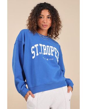 4th & Reckless Ines St Tropez Graphic Pullover Jumper - Blue