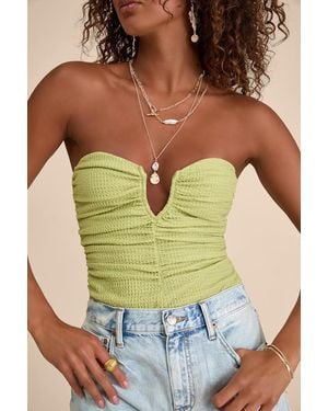 Lulus Muna Lime Textured Strapless Cutout U-Bar Bodysuit - Green