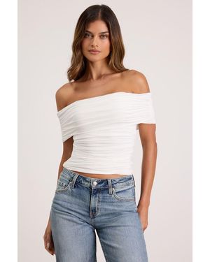 Lulus Jarena Ruched Off-The-Shoulder Top - Blue