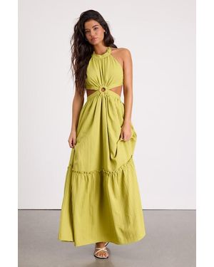 Lulus Island Vacay Chartreuse Tie-Back Maxi Dress - Yellow