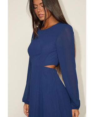 Lulus Garden Bliss Long Sleeve Cutout Mini Dress - Blue