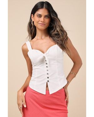 Lulus Earlene Tie-Front Button-Up Tank Top - Red