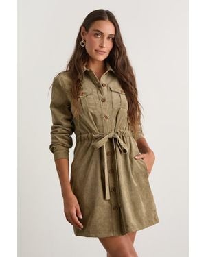 Lulus Simple Affection Corduroy Mini Dress With Pockets - Brown