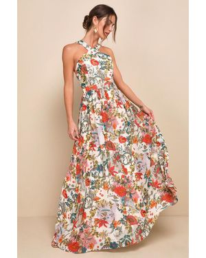 Lulus Lilja Cream Floral Print Maxi Dress - Natural