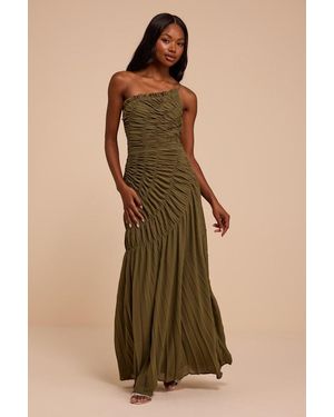 Lulus Manhattan Ruched Maxi Dress - Natural