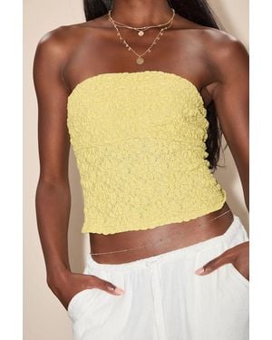Lulus Damia Chartreuse Jacquard Knit Strapless Crop Top - Yellow