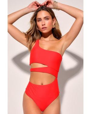 Lulus Sunshine Glow Bright Cutout One-Piece Swimsuit - Red