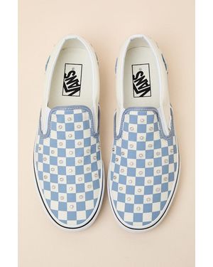 Vans Classic Glacial Slate Checkerboard Rhinestone Slip-On Sneakers - Natural
