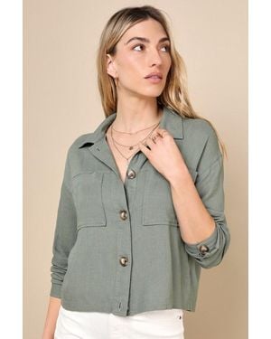 Lulus Everyday Enjoyment Lightweight Linen Jacket - Green