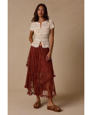 Lulus Briony Lace Ruffled Midi Skirt - Brown