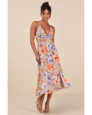 Lulus Danelle Floral Halter A-Line Midi Dress - Pink