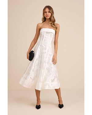 Lulus Abilene Floral Jacquard Rhinestone Strapless Midi Dress - Natural