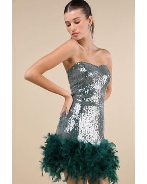 Lulus Especially Fabulous Emerald Sequin Feather Strapless Mini Dress - Green