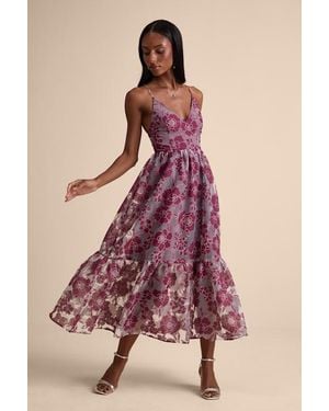Lulus Feeling Like Forever Plum Jacquard Organza Lace-Up Midi Dress - Pink
