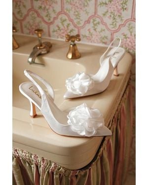 Lulus Courtney Satin Floral Applique Slingback Court Shoes - White