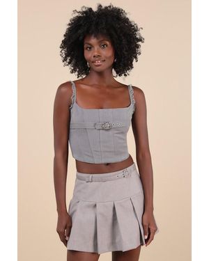 ZEMETA Perfect Bustier Ever Ruffled Buckle Lace-Up Bustier Top - Blue