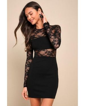 Lulus Sultry Mindset Sheer Lace Long Sleeve Bodycon Mini Dress - Black