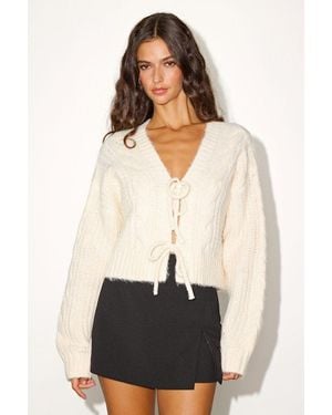 Lulus Khailyn Cable Knit Tie-Front Cardigan Sweater - White