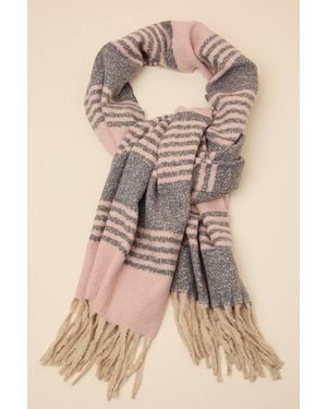 Lulus Hazey And Marled Striped Fringe Scarf - Natural