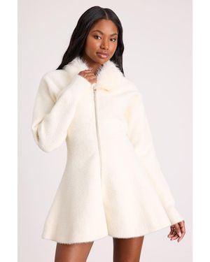 Lulus Violetta Collared Zip-Front Sweater Mini Dress - Natural