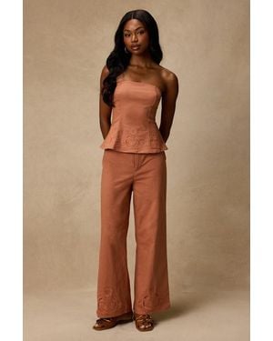 Lulus Tristen Terracotta Embroidered Wide-Leg Trousers - Brown