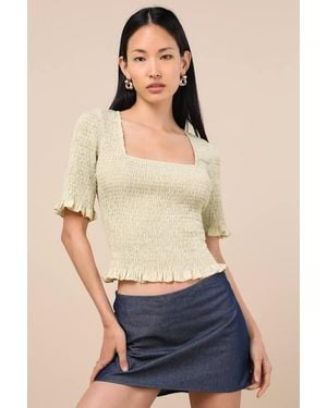 Lulus Enna Pale Smocked Short Sleeve Top - Blue