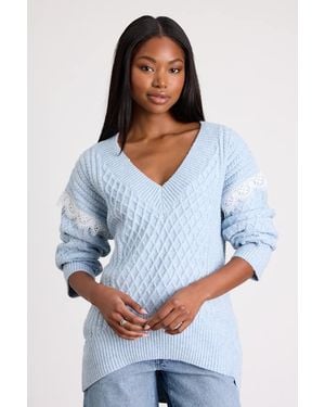 Lulus Bobbie Marled Cable Knit Jumper - White