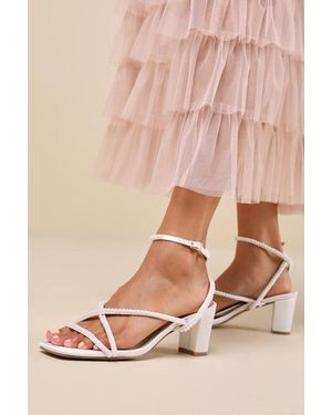 Lulus Makenna Pearl Satin Strappy Ankle Strap Low Heel Sandals - Pink