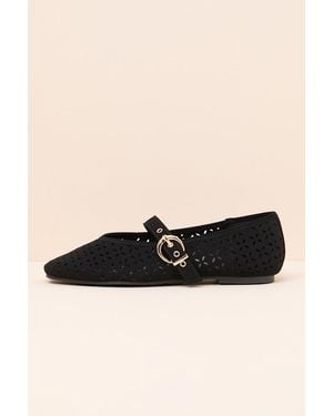 Lulus Nanette Eyelet Buckle Ballet Flats - Black