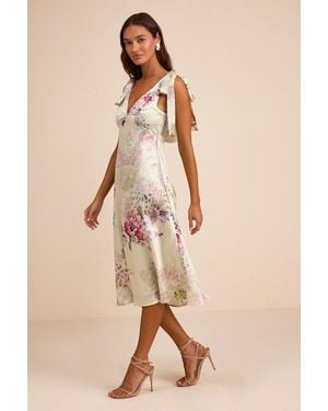 Lulus Zoella Pale Mint Floral Satin Tie-Strap Midi Dress - Natural