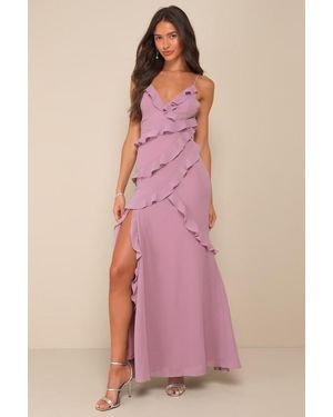 Lulus Fancy Sweetness Ruffled Lace-Up Sleeveless Maxi Dress - Pink