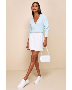 Lulus Toasty Babe Knit Button-Up Cropped Cardigan - Blue