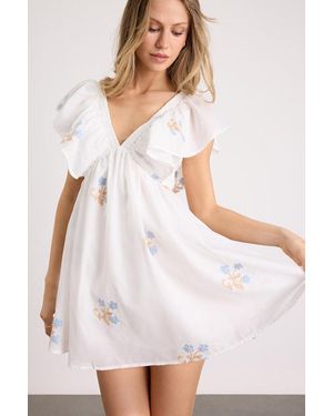 Lulus Kory Embroidered Flutter Sleeve Mini Dress - White