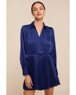 Lulus Marguerite Satin Pleated Mini Dress - Blue