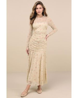 Lulus Easy Delight Floral Drop Waist Maxi Dress - Natural