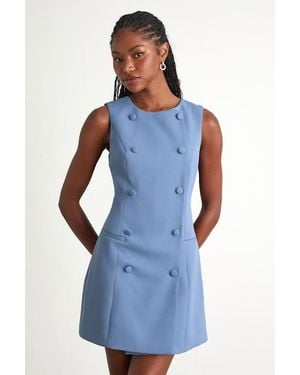 Lulus Adelie Double Breasted Sleeveless Mini Dress - Blue