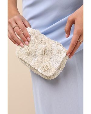 Lulus Ottilia Cream Beaded Sequin Clutch - Blue