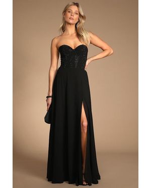 Lulus Remember This Moment Rhinestone Strapless Maxi Dress - Black