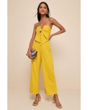Lulus Sunshine Aura Tie-Front Strapless Jumpsuit - Yellow